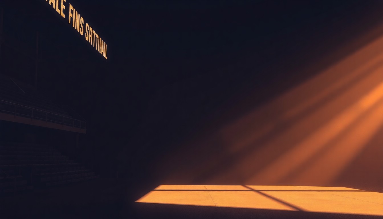 A serene, cinematic painting of the entrance to a baseball stadium, with the warm glow of sunlight casting long shadows across the scene, capturing the melancholy and nostalgia of a political moment at a beloved sports venue.