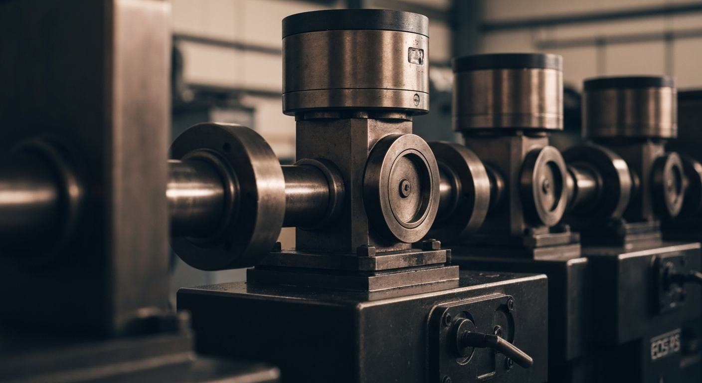 An extreme close-up of intricate, metallic banking machinery and equipment, conceptually representing the financial security and institutional strength of the RGC Resources company.