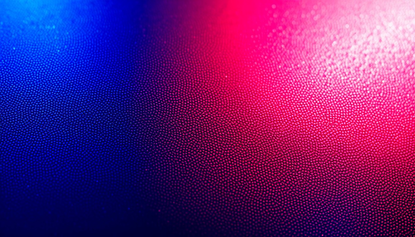 An abstract, high-contrast close-up photograph featuring shimmering, metallic textures in vibrant shades of blue and red, evoking the sleek, futuristic aesthetic of a superhero universe.