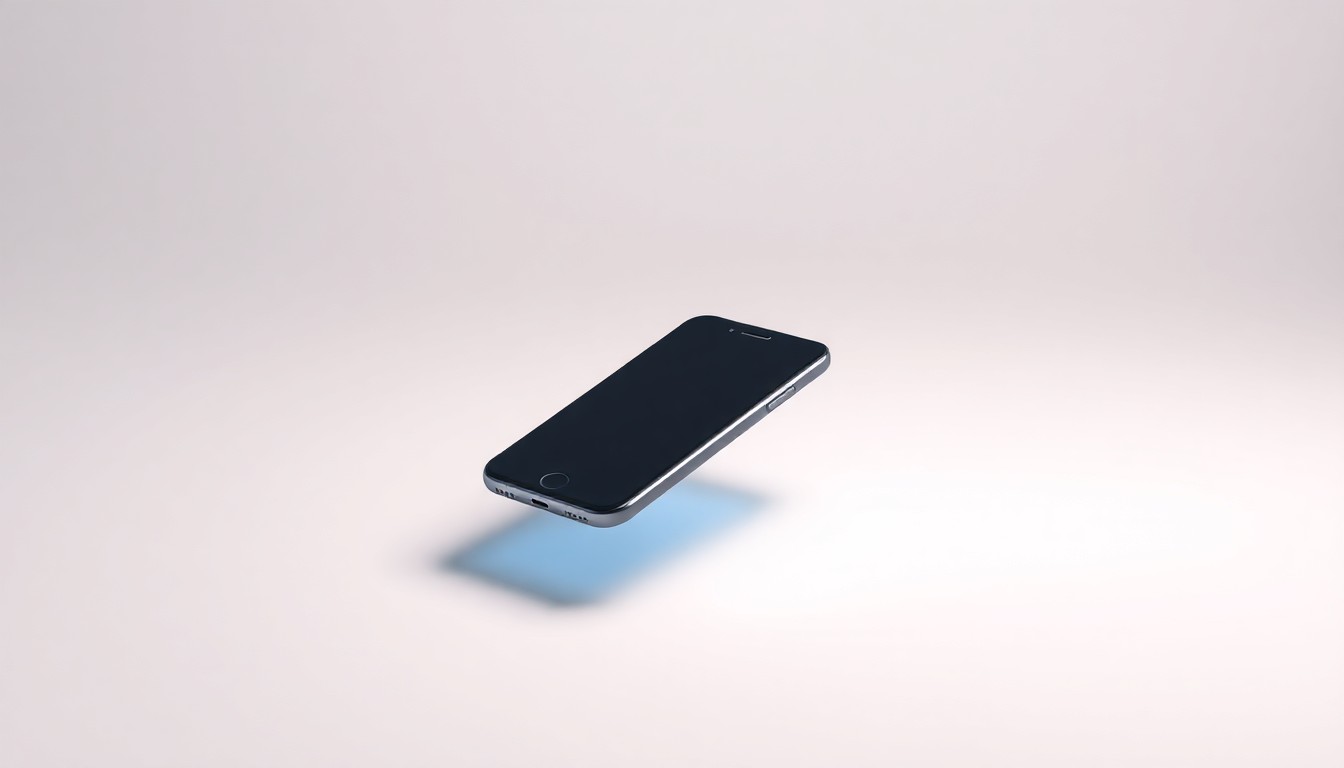 A photorealistic studio still-life image showing a sleek, modern smartphone with a glowing screen floating on a clean, monochromatic background, representing the integration of mobile app growth capabilities into a programmatic advertising platform.