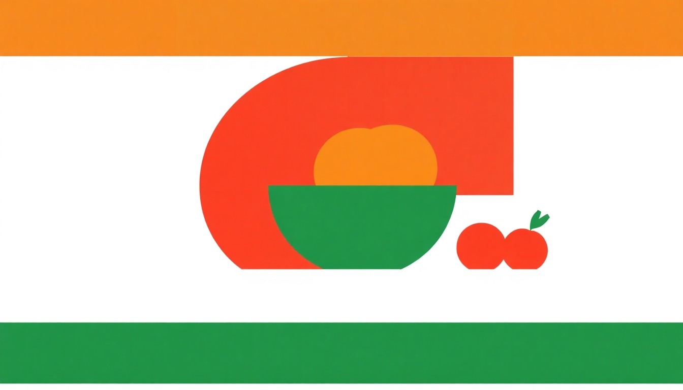 A vibrant abstract illustration composed of overlapping triangles and circles in shades of red, blue, and yellow, conceptually representing the interconnected forces of energy and food prices.