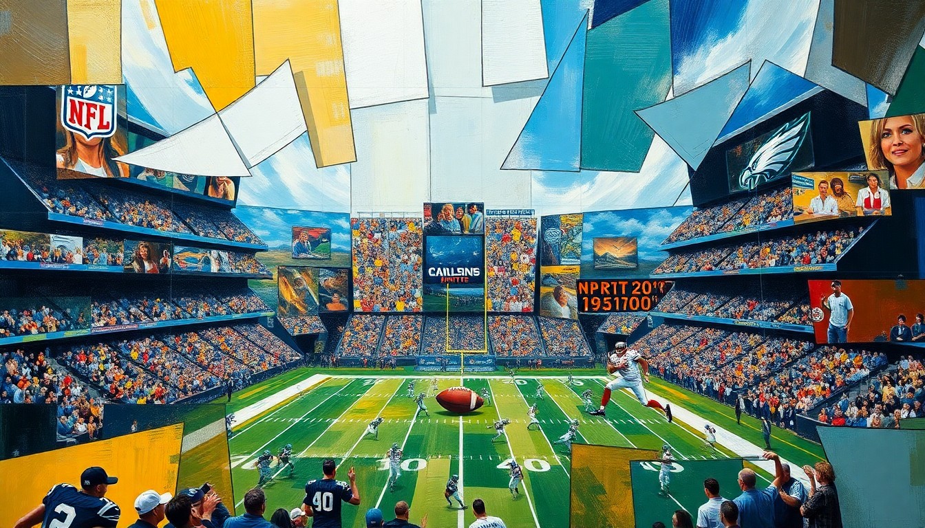 A cubist-style painting depicting fragmented, geometric shapes and planes representing a football game or NFL draft scene, conveying the complex strategic considerations facing the Ravens as they approach the 2026 draft.