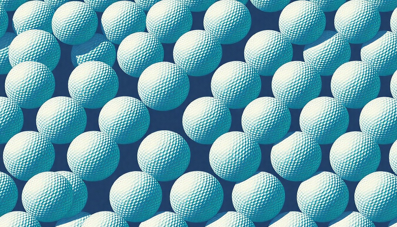 A vibrant, pop art-inspired image featuring a repeated pattern of a single golf ball in shades of green, yellow, and blue, conceptually representing the iconic Ives Hill golf course and its potential transformation.