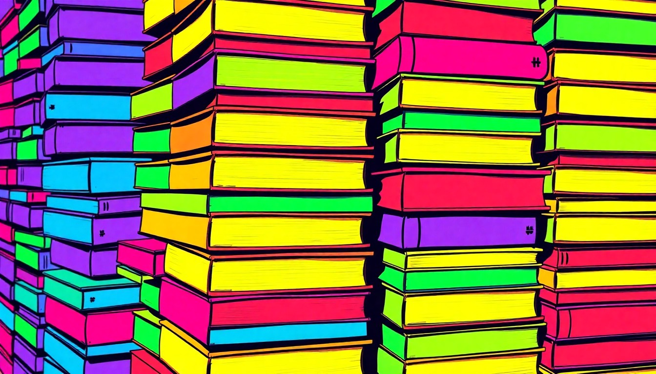 A bold, colorful silkscreen-style illustration of a stack of textbooks repeated in a grid, capturing the energy and determination of student advocates fighting for their school's survival.
