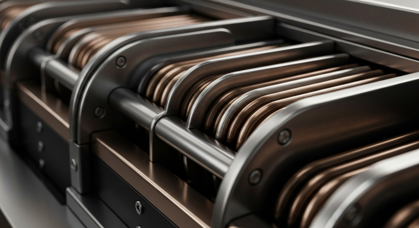 An extreme close-up of gears, levers, and other heavy industrial banking equipment, conveying the tangible, physical nature of financial security and infrastructure.