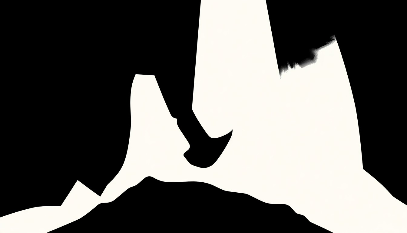 A bold, graphic illustration featuring a stark, jagged black silhouette of a giant shovel against a vibrant red and white background, conceptually representing the oversized promotional display for the 'Digger' film.