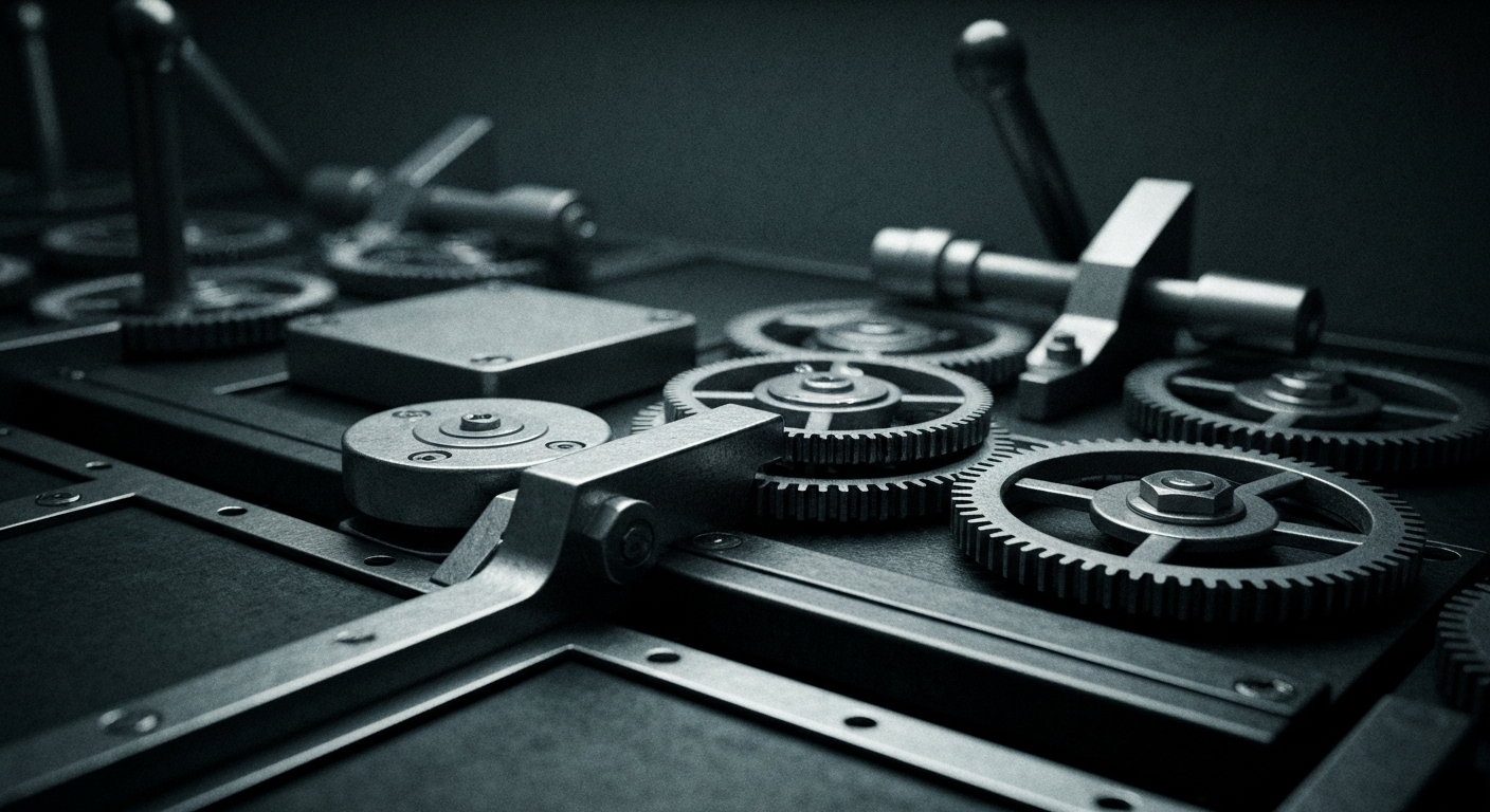 An extreme close-up of the intricate, heavily textured machinery and components of a financial trading platform, conveying a sense of the power and complexity of modern financial infrastructure.