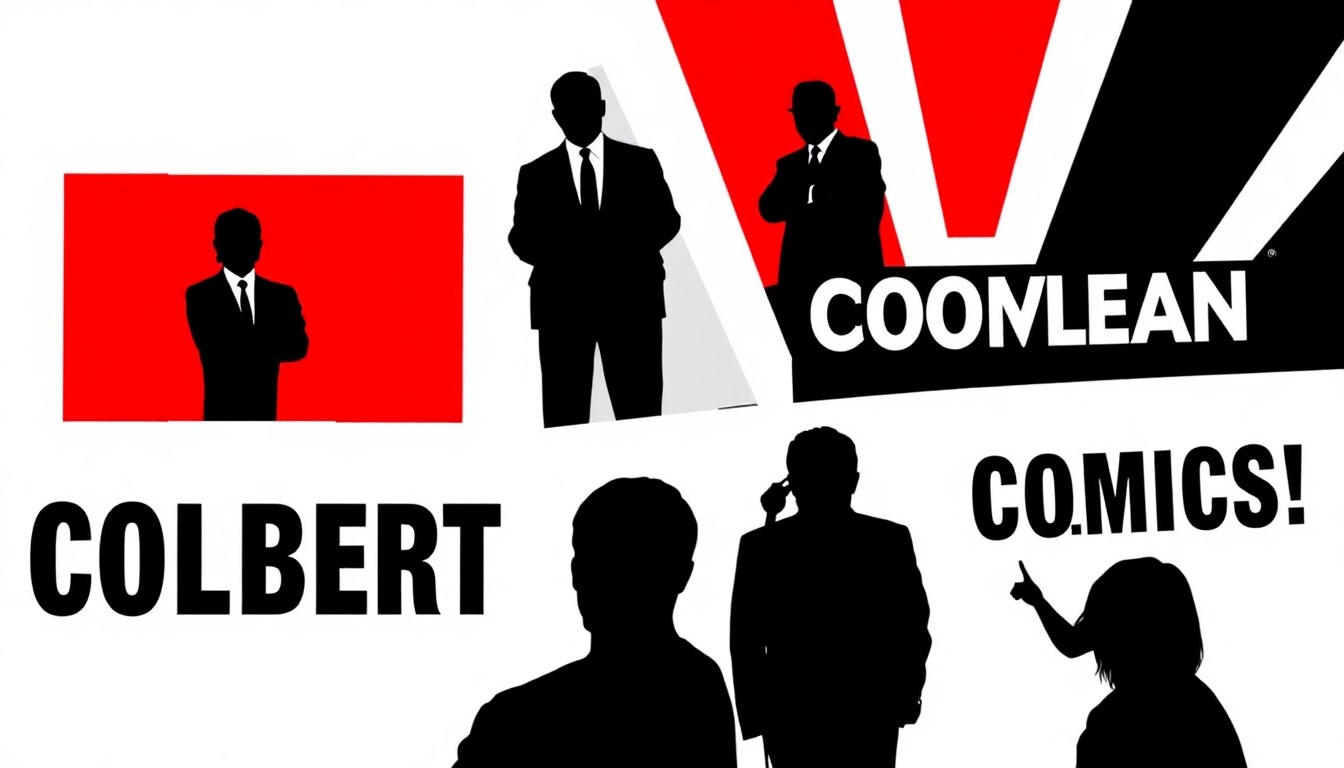 A striking abstract composition of jagged, geometric shapes in bold red and white, conceptually representing the shift from political satire to comedy entertainment in the late-night TV space.