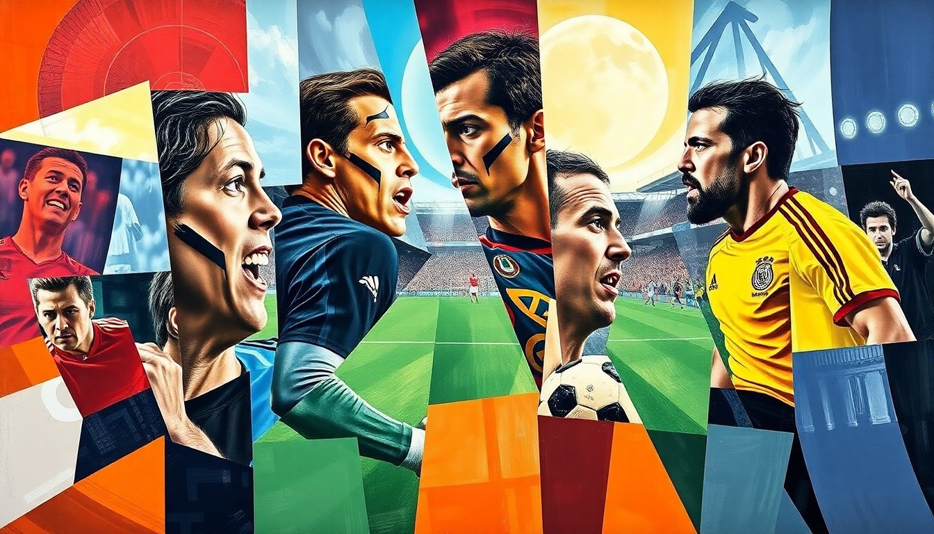 A fragmented, geometric painting depicting various Premier League players and matches, capturing the complex dynamics of the summer transfer window.