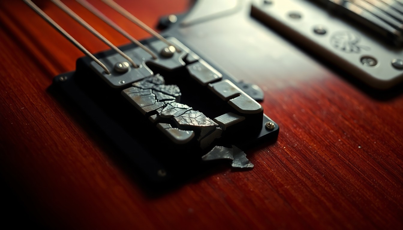 An extreme close-up photograph of the intricate, textured surface of a vintage electric guitar, with dramatic lighting and high contrast, conveying the luxurious and historic nature of these musical artifacts.