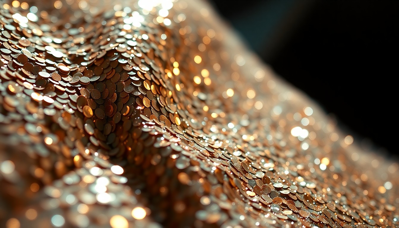 An extreme close-up of shimmering, glittering sequins and shattered glass, conceptually representing the glamour and high-stakes drama of the movie industry as it faces an uncertain future.