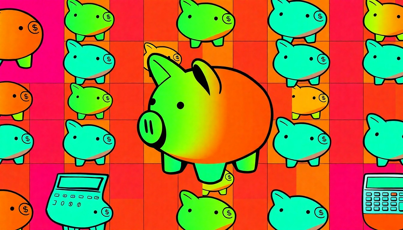 A high-contrast, brightly colored silkscreen print of a piggy bank repeated in a grid pattern, conceptually representing the financial burden faced by students due to the student loan repayment demands.