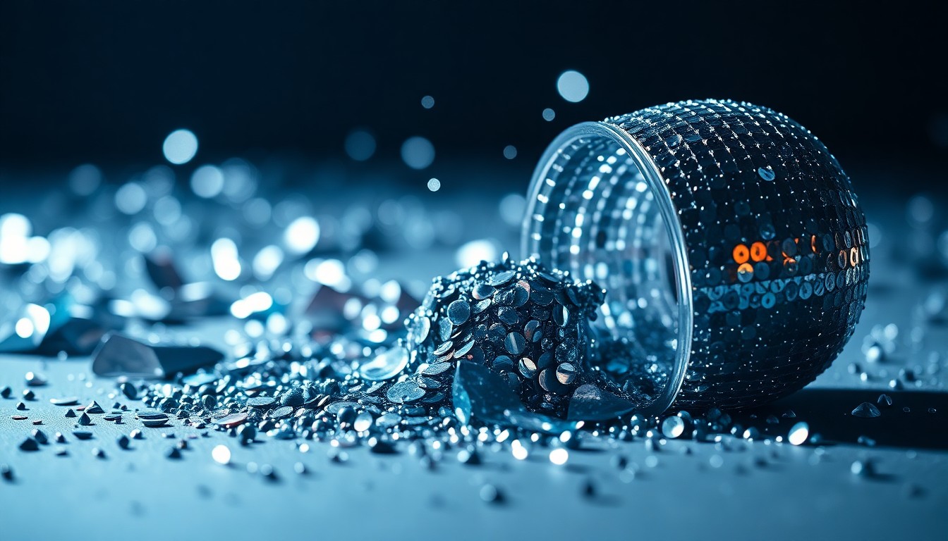 An abstract close-up image of shimmering sequins and shattered glass, capturing the glamour and luxury of the entertainment industry.