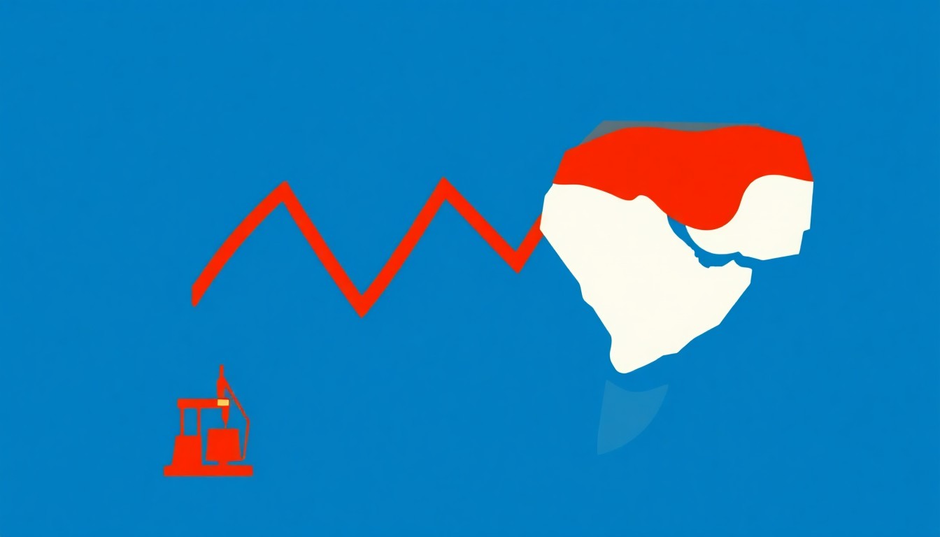 An abstract illustration composed of overlapping triangles and circles in shades of blue, red, and yellow, conceptually representing the volatility and uncertainty in the oil industry amidst geopolitical tensions.