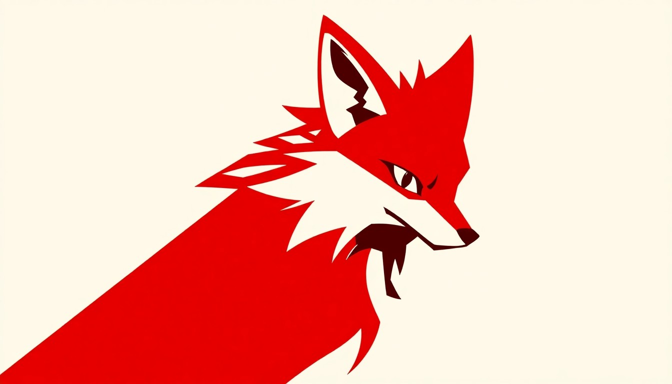 A bold, abstract illustration featuring a striking black silhouette of the Star Fox character Fox McCloud, set against a high-contrast red and white background, conveying the sci-fi action and adventure of the franchise.