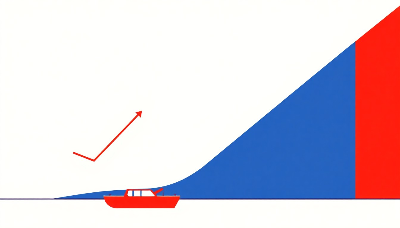 An abstract geometric illustration using bold shapes and primary colors to conceptually represent the complex economic trends of GDP growth, consumer debt, and evolving trade policies.