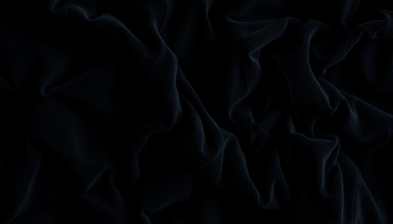 An extreme close-up of a heavily textured, crumpled black velvet surface, capturing the brooding, introspective nature of the characters portrayed by actor Christopher Abbott.