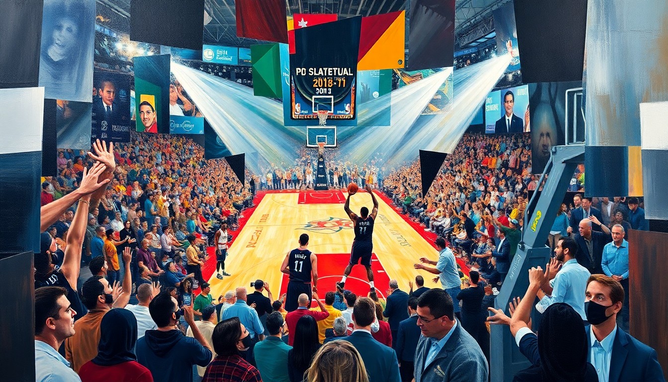 A cubist-style painting depicting a fragmented, geometric representation of a basketball game or championship celebration, conveying the complex and multifaceted nature of the Thunder's decision to skip the traditional White House visit.