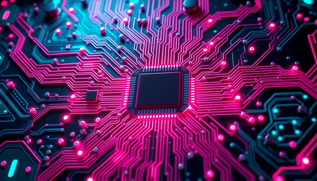 A highly detailed, glowing 3D illustration of a complex, futuristic cybernetic circuit board in shades of neon cyan and magenta, conceptually representing the advanced AI technology at the center of the legal dispute between Anthropic and the Pentagon.