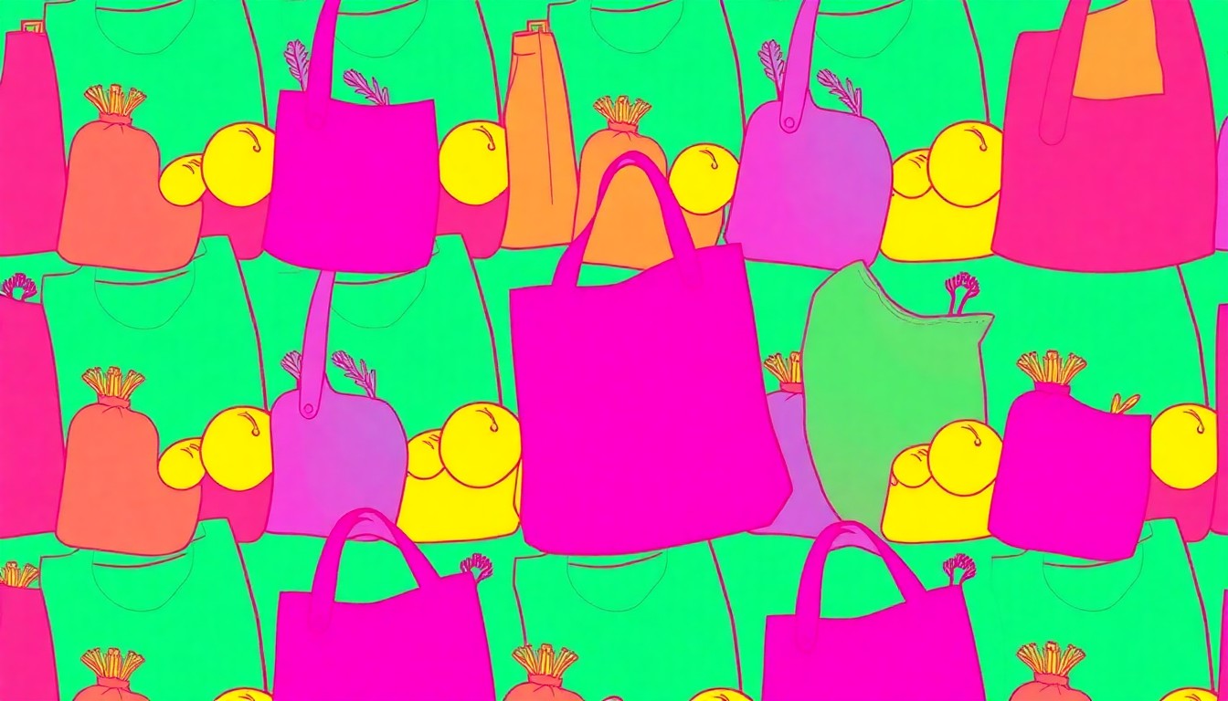 A highly stylized, abstract grid of brightly colored, silkscreen-printed organic produce items such as avocados, tomatoes, and leafy greens, conceptually representing the community-focused values and natural product offerings of a long-standing local grocery cooperative.