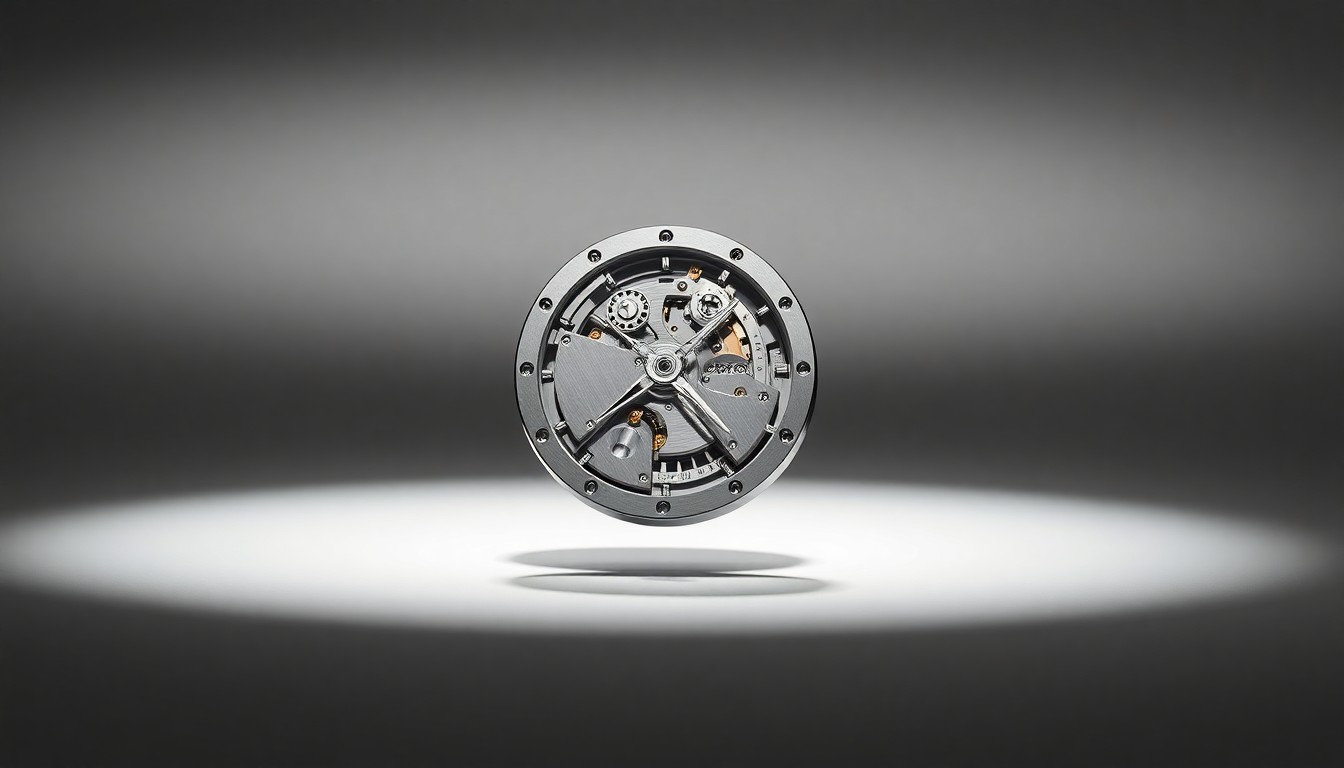 A close-up photograph of a highly polished, geometric stainless steel watch movement floating against a clean, monochromatic background, symbolizing the technical innovation and engineering prowess behind the Swiss watch industry's quest for chronometric excellence.
