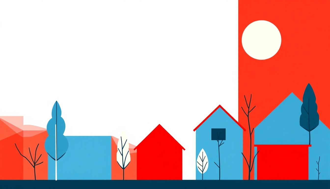 A vibrant abstract illustration featuring overlapping triangles and circles in shades of blue, green, and red, conceptually representing the economic and demographic shifts in Leelanau County, Michigan.