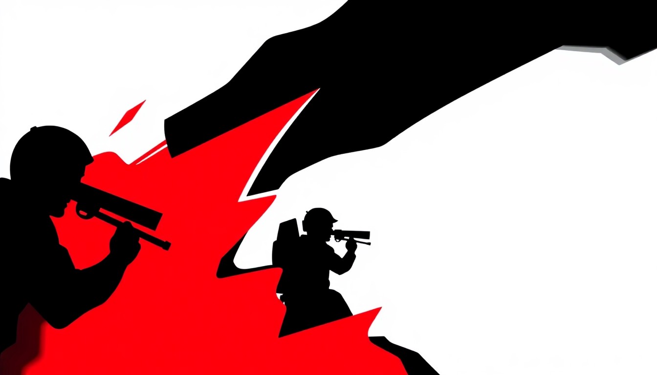 An abstract illustration featuring bold, jagged geometric shapes in high-contrast red and white, conceptually representing the tension between structure and emotion in esports competitions.