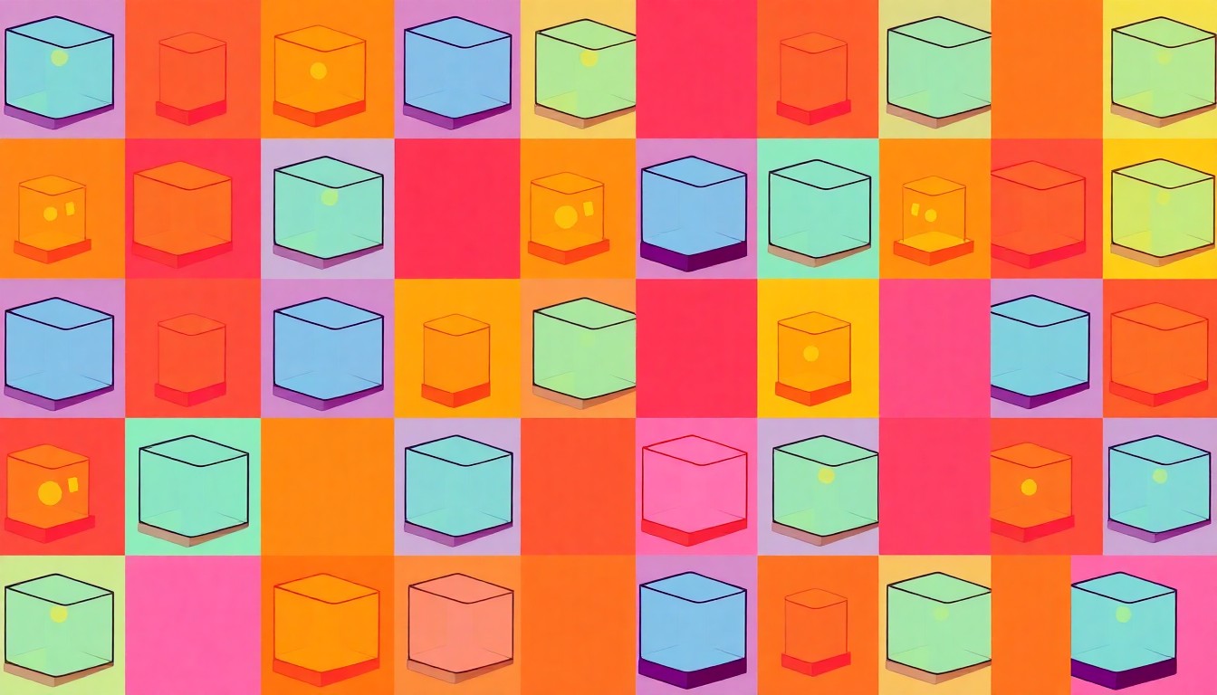 A bold, vibrant silkscreen print featuring a repeated geometric sculpture in a grid of neon colors, conceptually representing the minimalist art collection housed in a Philadelphia townhouse.