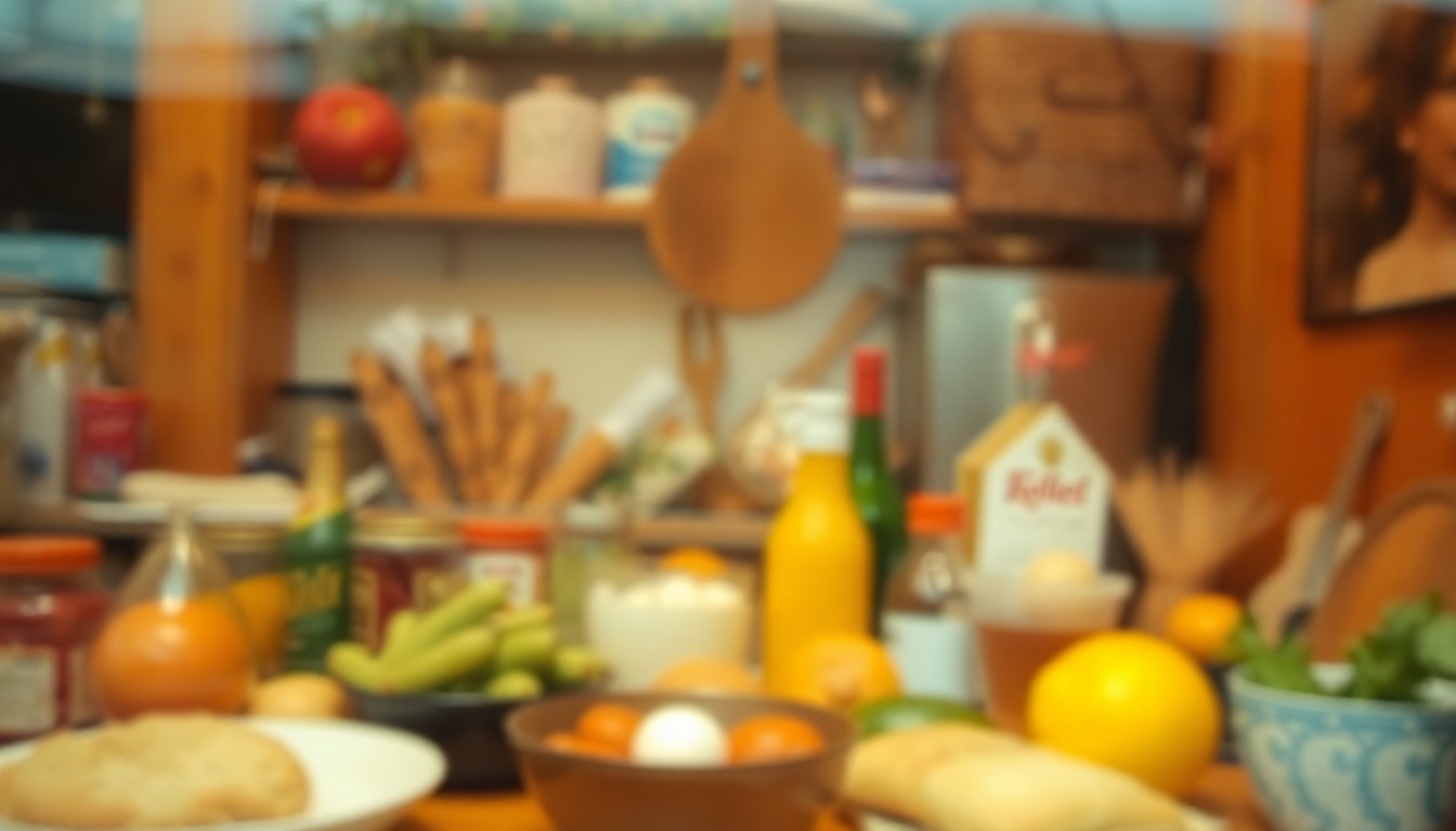 An abstract, out-of-focus photograph featuring a blurred, warm-toned scene of various gluten-free food items and ingredients, conceptually representing the transformative experience of embracing a new dietary lifestyle.
