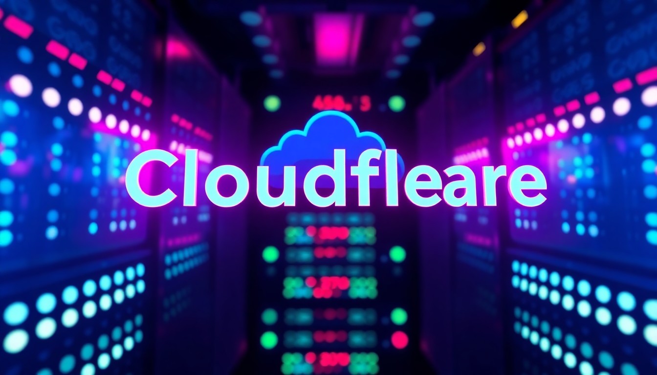 A glowing, futuristic 3D illustration of a Cloudflare server rack or network infrastructure, with neon cyan and magenta lights illuminating the intricate hardware, conceptually representing the complex and often opaque nature of modern web security.