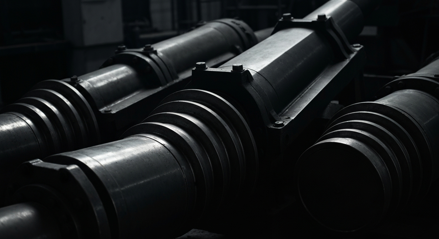 An extreme close-up of industrial oil and gas equipment, conveying the tangible, mechanical nature of the energy industry without using any literal financial symbols or imagery.