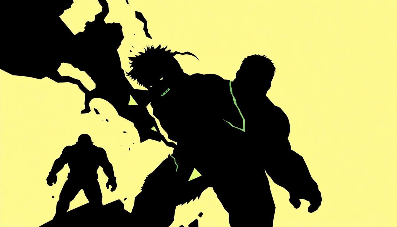 A bold, abstract illustration featuring stark, jagged geometric shapes and heavy black silhouettes, conceptually representing the Hulk's internal struggle and the continuation of the 'Infernal Rage' storyline.