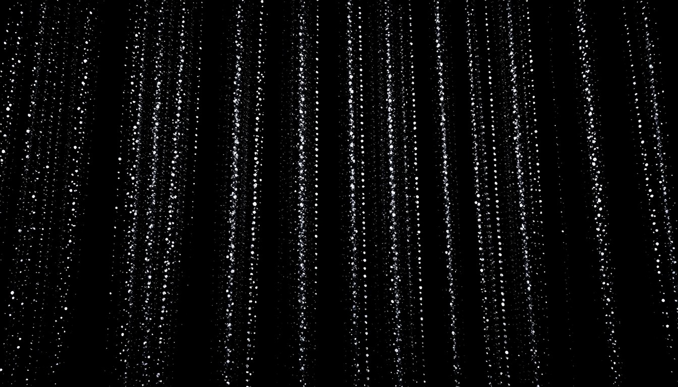 An extreme close-up photograph of the shimmering, textured fabric of a Broadway stage curtain, bathed in dramatic studio lighting to create a high-contrast, glamorous aesthetic.