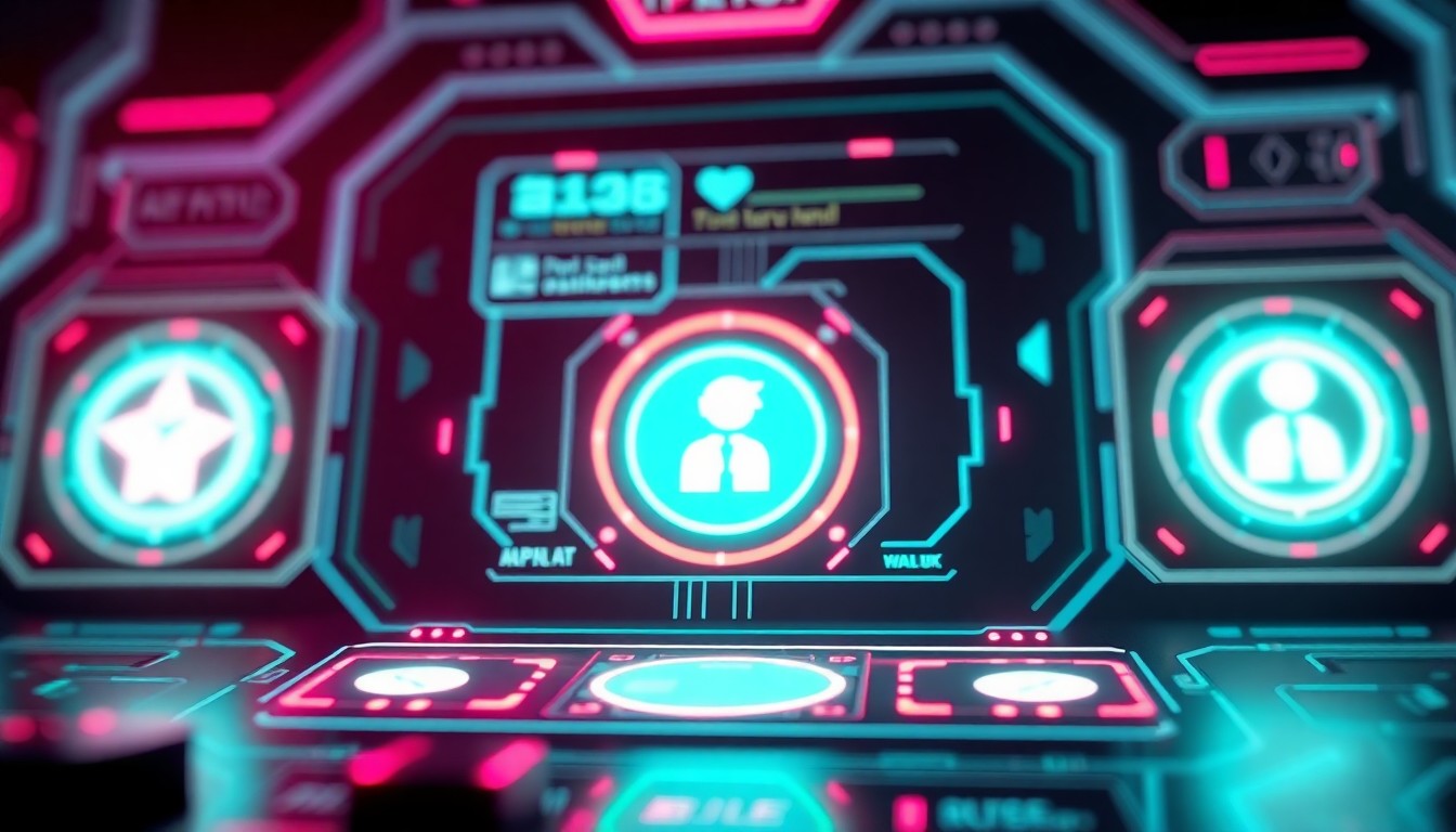A highly detailed, glowing 3D illustration of a futuristic AI assistant interface, with neon lights illuminating the various digital elements, conceptually representing the integration of AI technology into the Hollywood creative process.