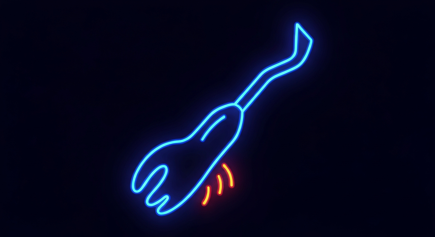 A glowing neon outline of a dental tool or tooth against a dark background, conceptually representing the modern, technology-driven dental services offered by Dental Wellness.