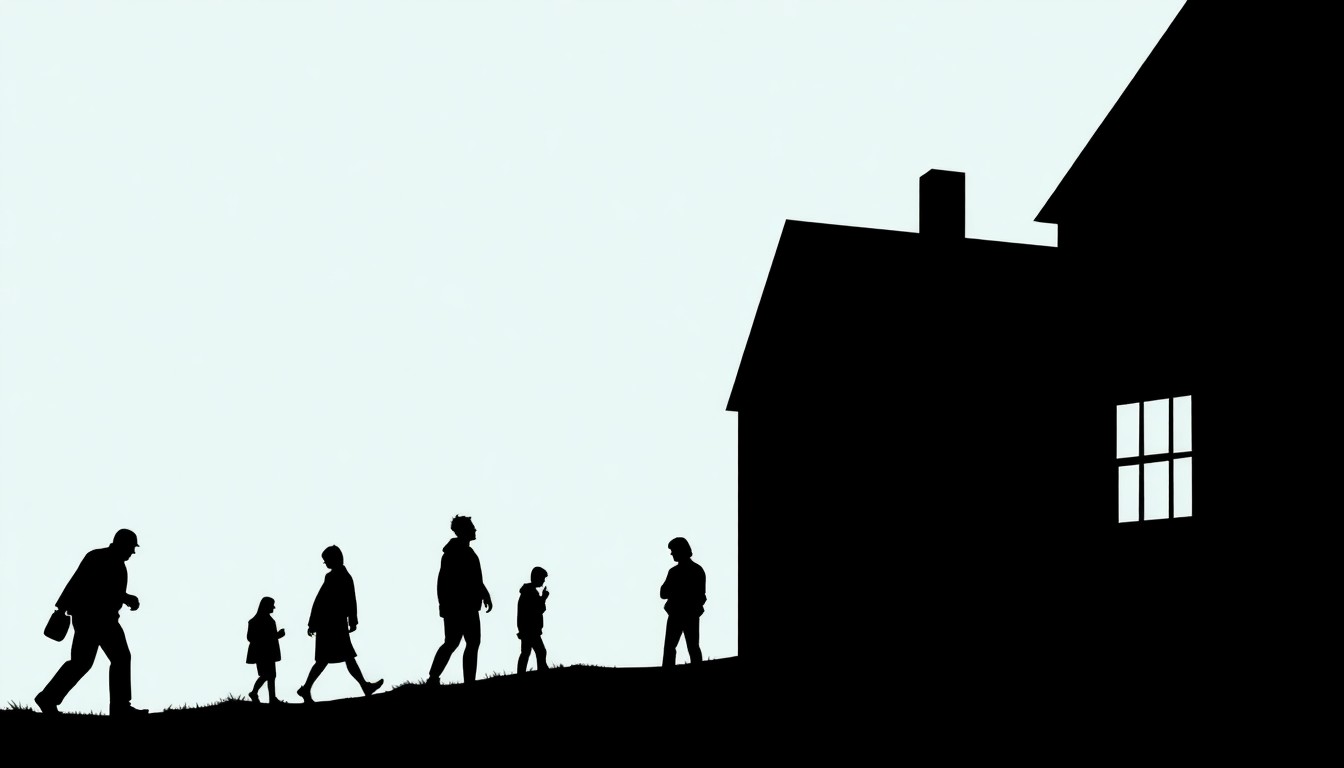 An abstract composition of jagged, overlapping black silhouettes against a stark white background, conceptually representing the fragile social dynamics and competing impulses at play in the Coronation Street storylines.