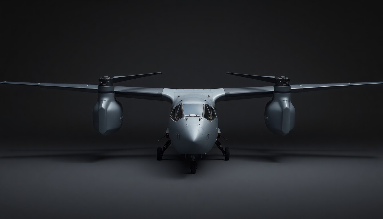 A photorealistic studio still life depicting a sleek, metallic Osprey nacelle and pylon assembly, arranged elegantly on a clean, charcoal gray background and dramatically lit to symbolize the technical complexity and operational importance of these critical aircraft components.