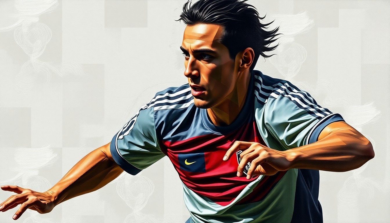 A cubist-style painting depicting the abstract forms and geometric shapes of a soccer player's defensive actions, with the player's face and jersey obscured, conveying the resilience and determination of the subject.