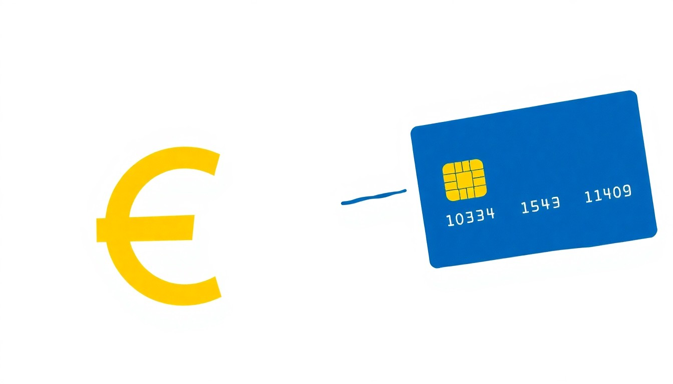 A bold, abstract composition of overlapping geometric shapes in shades of blue, red, and yellow, conceptually representing the tension and competition between Europe's digital currency and the dominance of Visa and Mastercard.