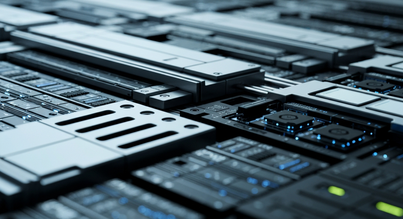 An extreme close-up of intricately woven metal and silicon components, representing the complex technological backbone powering Amazon's cloud computing and AI services.