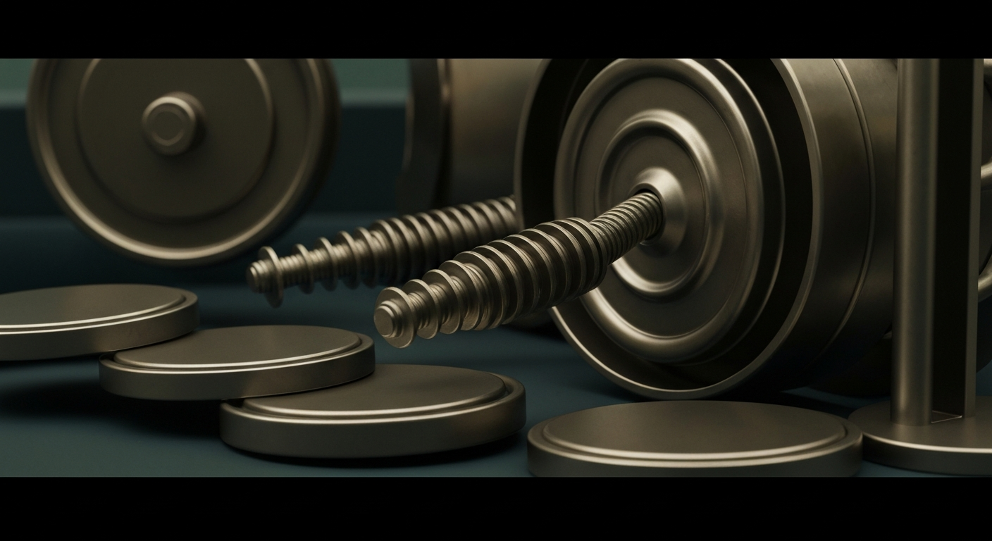 An extreme close-up of gears, levers, and other heavy industrial machinery, conveying the powerful, impersonal forces of the finance sector that impact the trading of IBM stock.