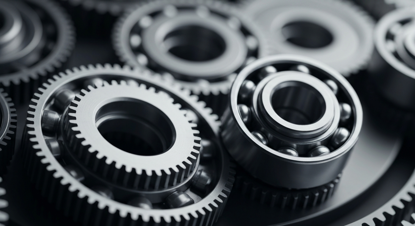 An extreme close-up of intricate, metallic industrial gears and bearings, conveying the complex financial infrastructure and institutional investment decisions that shape the consumer goods industry.