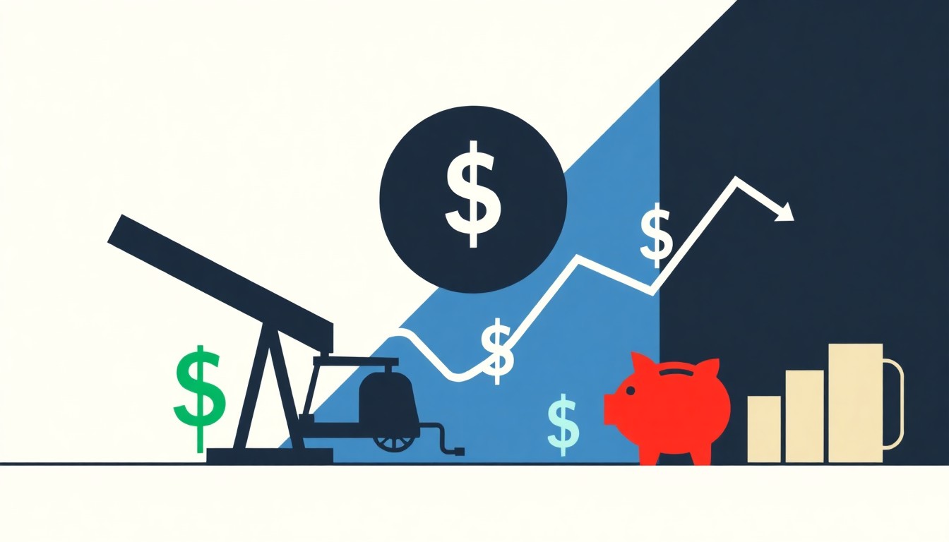 A vibrant abstract illustration composed of overlapping triangles and circles in shades of blue, green, and red, conceptually representing the dynamic forces shaping the global oil and gas industry.