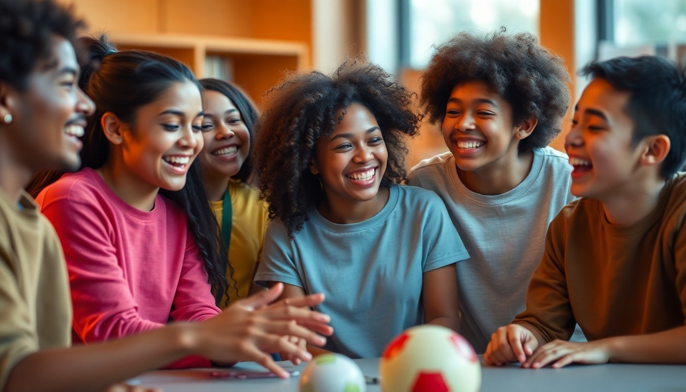 An abstract, blurred photograph in shades of orange and yellow, capturing the playful and celebratory mood of a group of students gathered for an academic event.