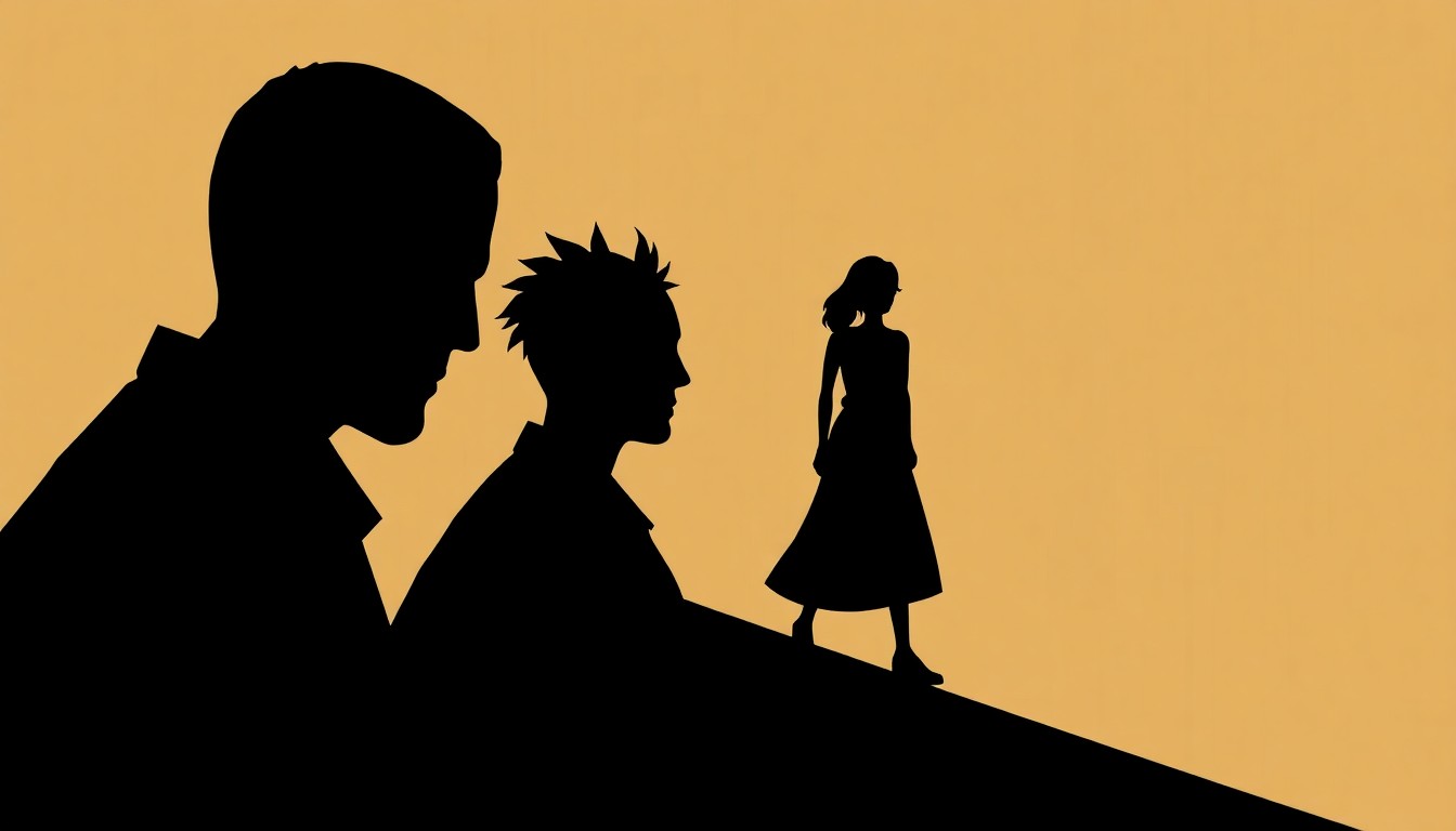 An abstract composition of jagged, overlapping black silhouettes against a muted, earthy color palette, conceptually representing the themes of feeling 'weird and invisible' as a creator.