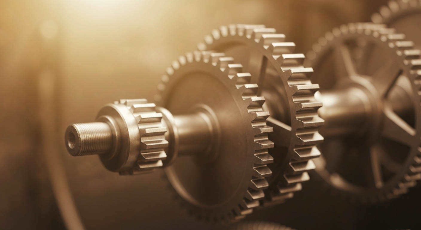 An extreme close-up of intricately meshed metal gears and machinery, representing the complex financial infrastructure of the healthcare industry.