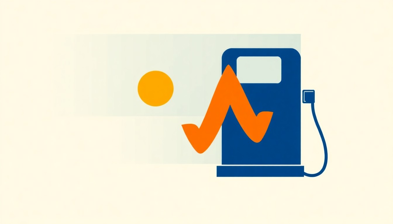 A minimalist illustration using bold geometric shapes and primary colors to represent the concept of rising inflation expectations and the impact of higher gas prices on the broader economy.