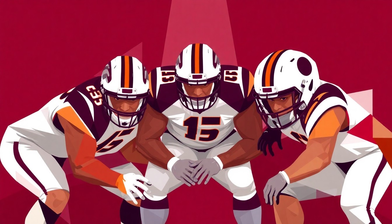 A fractured, multi-perspective painting in the style of Pablo Picasso, breaking down the Virginia Tech offensive line into sharp, overlapping geometric planes of color to capture the raw power and dynamism of the unit.