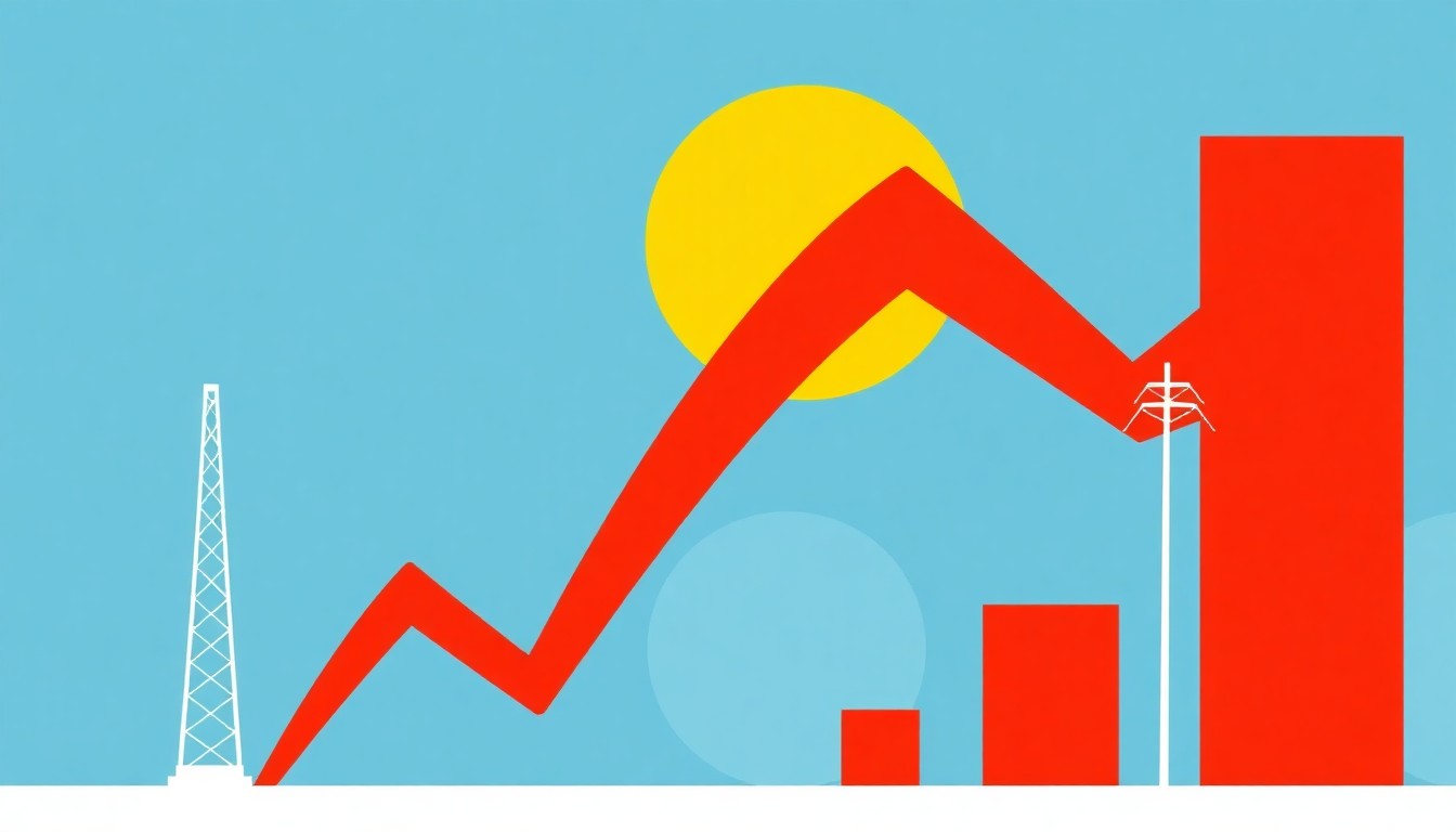 A minimalist illustration composed of overlapping geometric shapes in shades of blue, orange, and gray, conceptually depicting the complex dynamics of electricity rate changes.