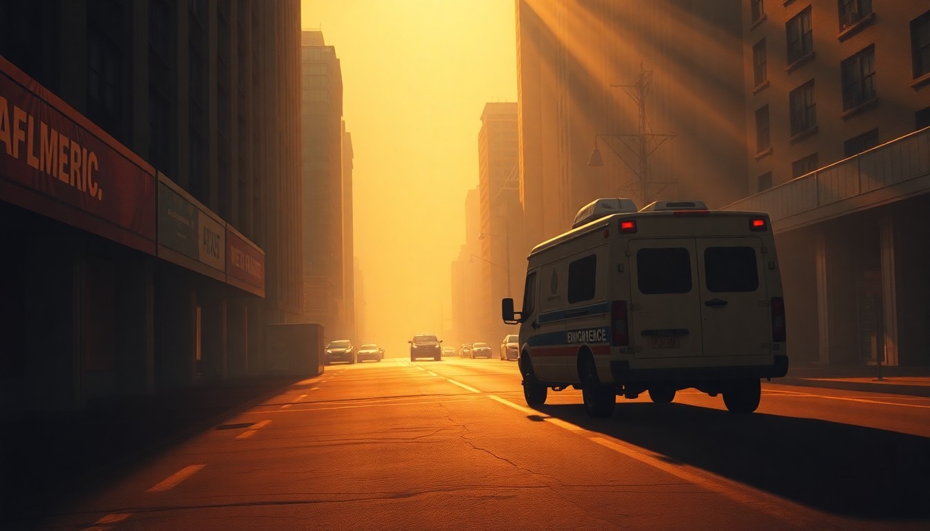A cinematic, painterly scene of a solitary immigration enforcement vehicle parked on a dimly lit urban street, the warm sunlight casting dramatic shadows and evoking a sense of uncertainty and unease surrounding the political debate over immigration policy.